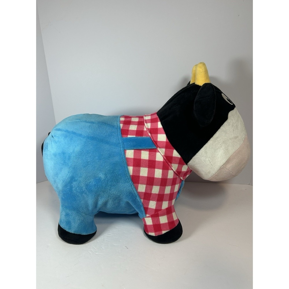 HearthSong Inflatable Ride-On Plush Bouncy Cow Toy - Overalls Edition